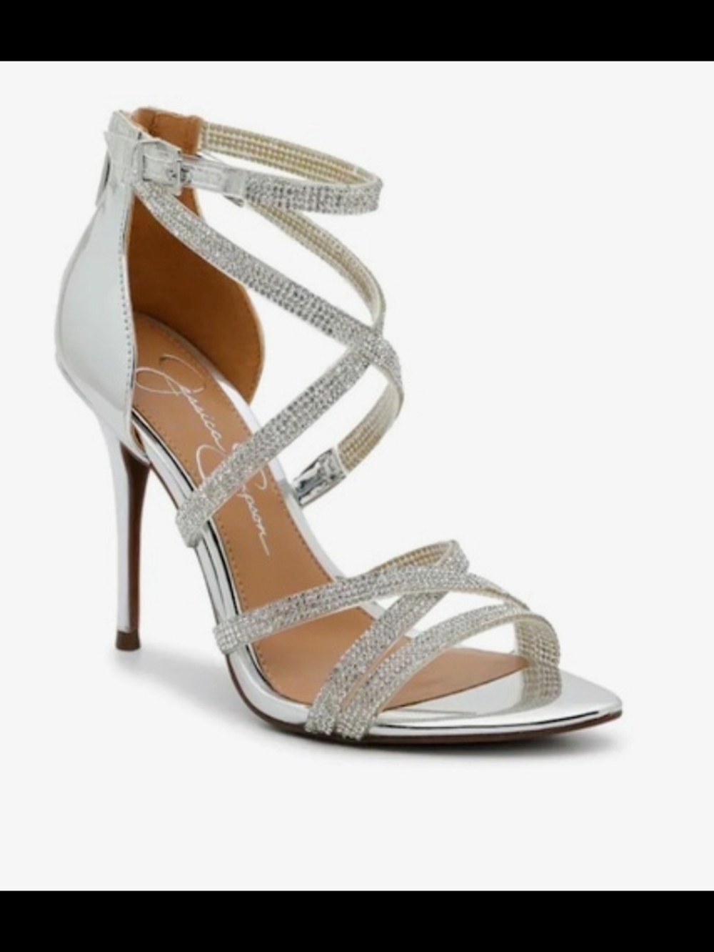 Jessica Simpson Silver Rhinestone Strappy Stiletto Sandal